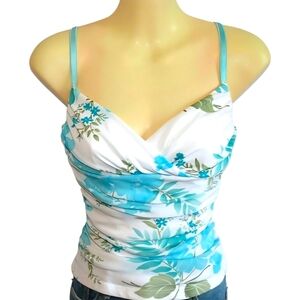 Beautiful and sexy white blue floral top